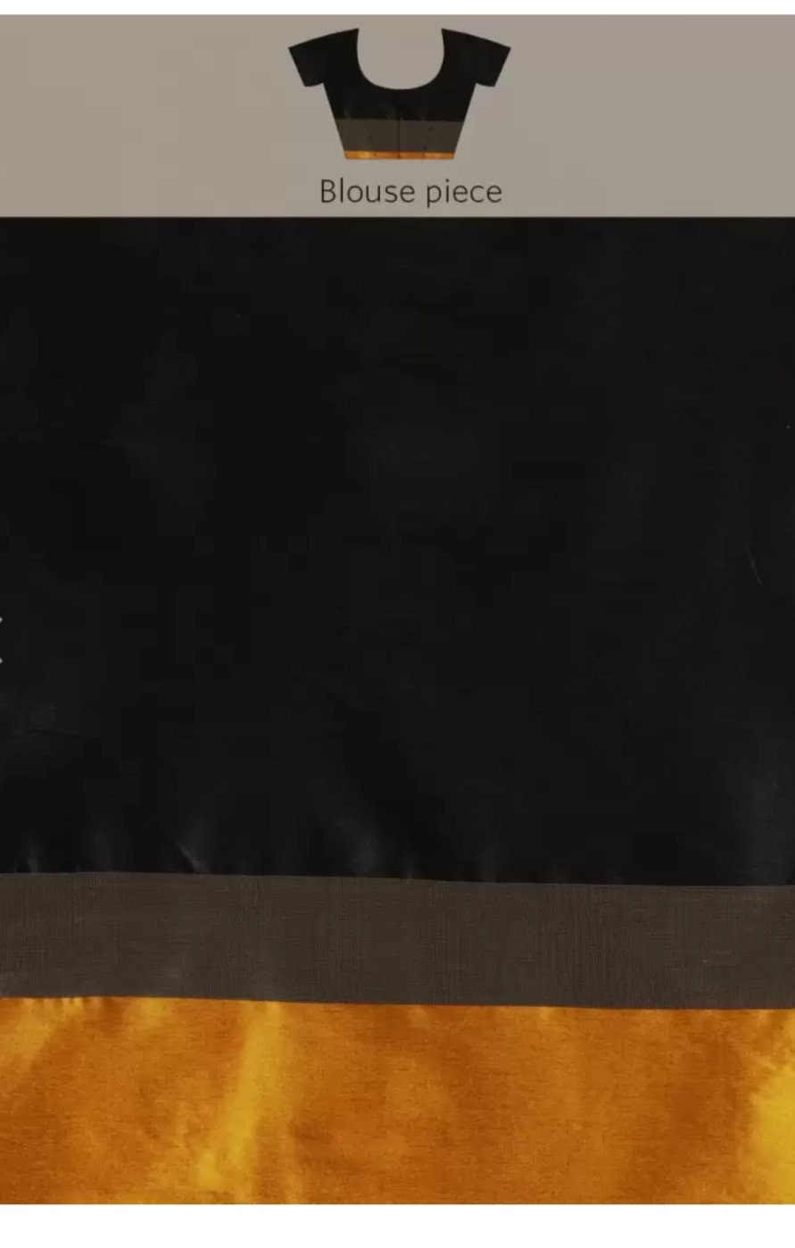 Silk Cotton Woven Design Embroidered Patola Saree With Blouse Piece, Black and Mustard Patola saree, Saree With FREE Matching Petticoat