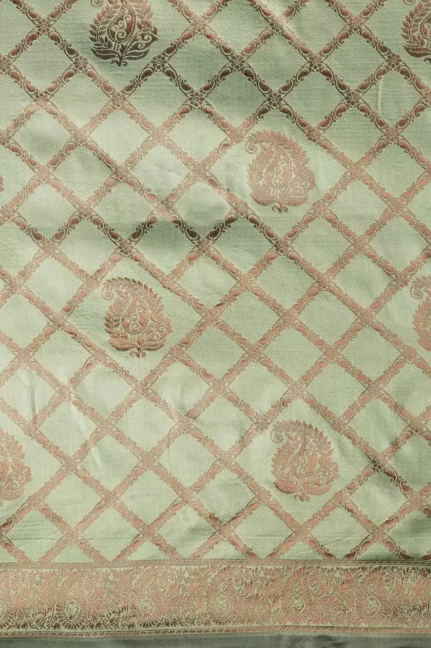 Woven Design Zari Silk Blend Designer Banarasi Saree, Lime green banarasi saree, Saree With FREE Matching Petticoat