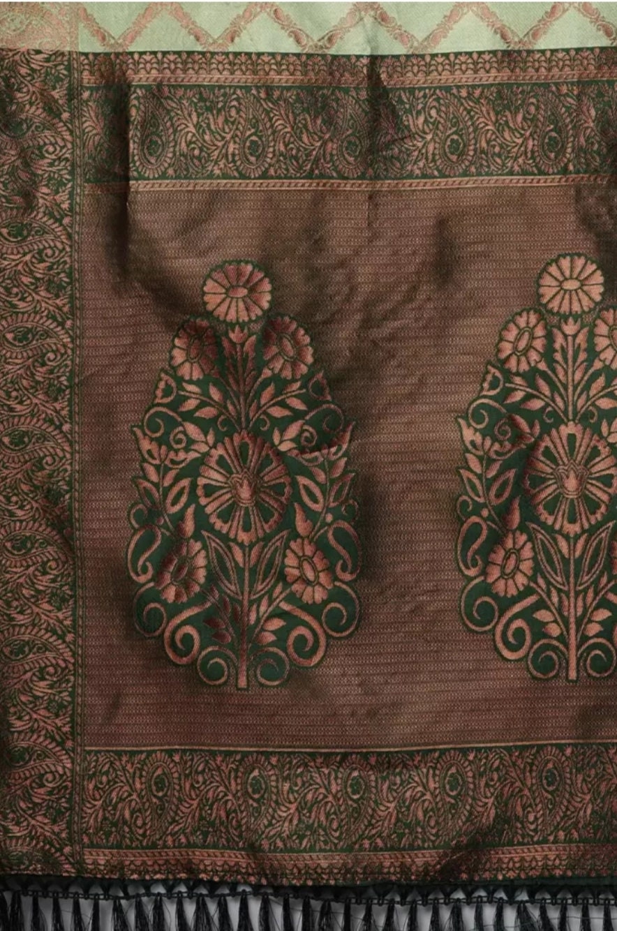 Woven Design Zari Silk Blend Designer Banarasi Saree, Lime green banarasi saree, Saree With FREE Matching Petticoat