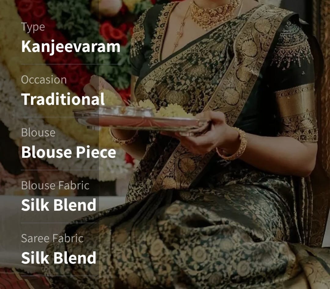 Ethnic Motifs Woven Design Zari Banarasi Silk Kanjeevaram Saree, Green and gold-toned kanjeevaram saree, Saree With FREE Matching Petticoat