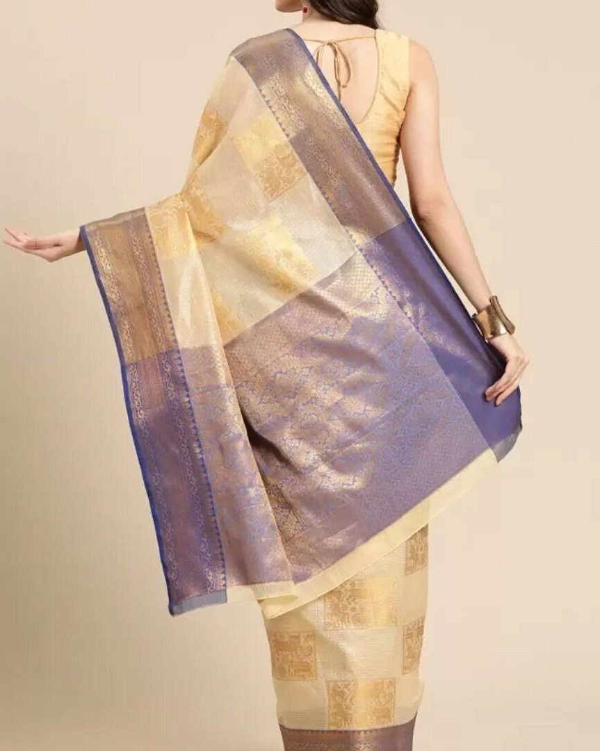 Beige Gold Ethnic Motifs Zari Jute Silk Tussar Saree Perfect for Designer Ethnic Wedding Partywear Handloom Boutique Festive Bridal Occasion