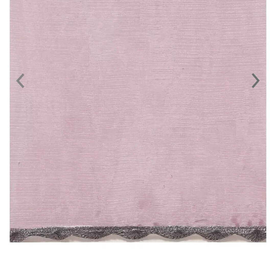 Elegant Pink Solid Embellished Border Saree in Pink Silver Tones with FREE Matching Petticoat best for Pooja Wear Partywear Festive Occasion