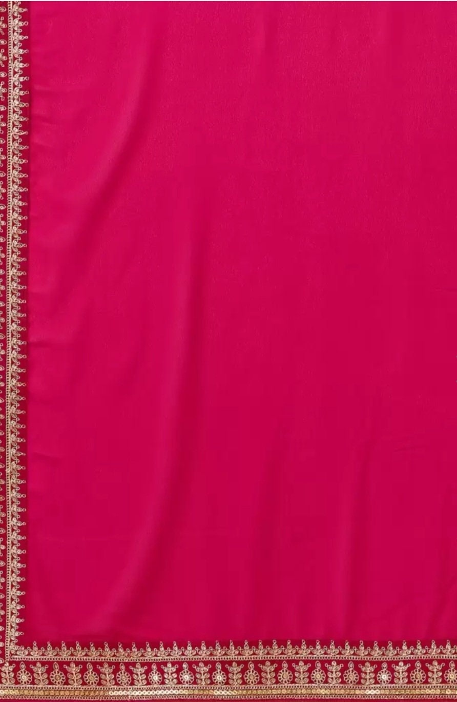 Magenta Embroidered Saree with Blouse Elegant Embroidered Border and FREE Matching Petticoat Ideal for Weddings and Special Occasions