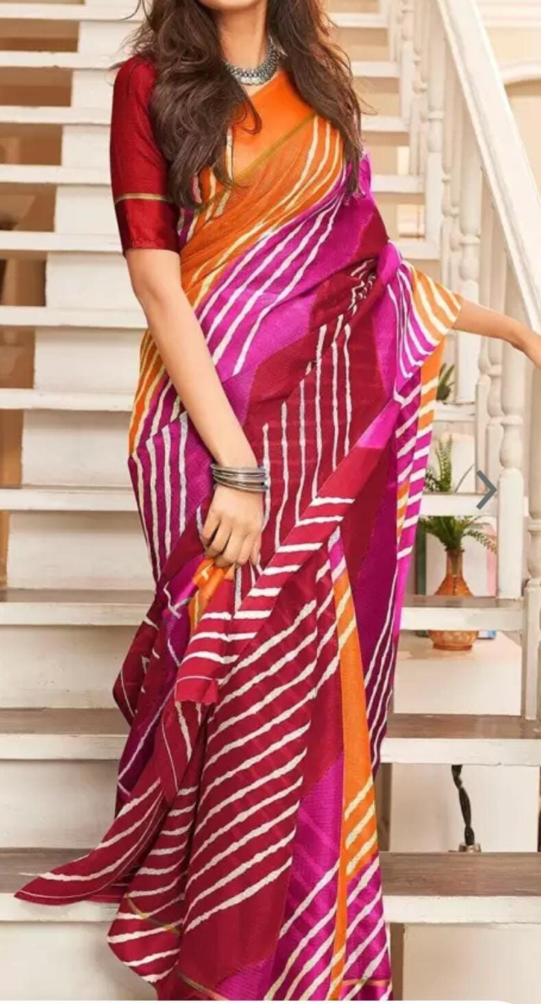 Leheriya Pure Cotton Kota Saree, Pink and white kota saree, Saree with FREE Petticoat