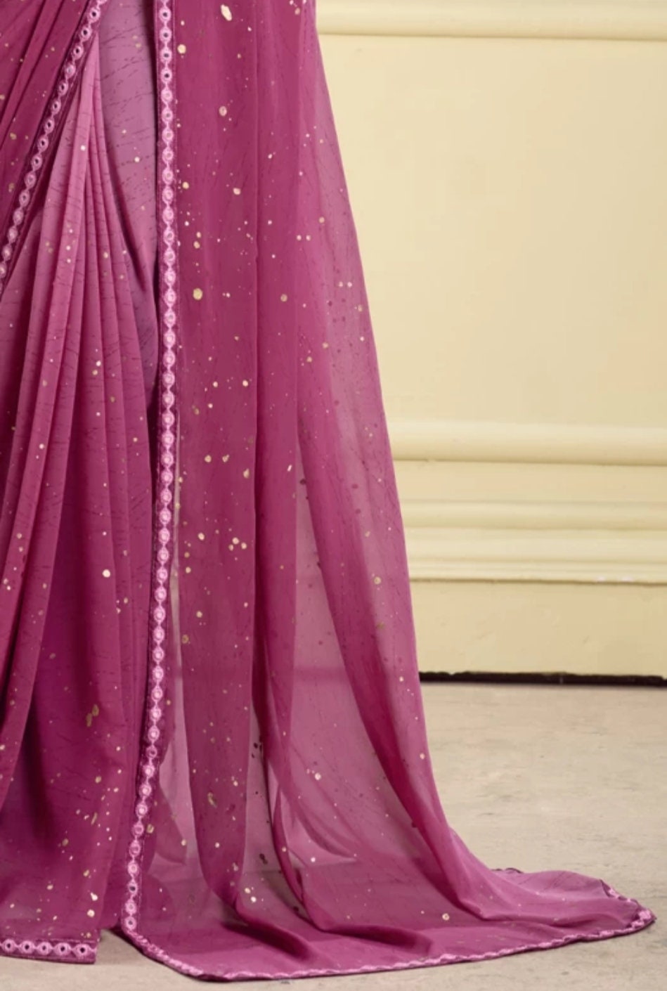 Women's Georgette Foil Printed Saree With Unstitched Blouse, Sarees For Womens, Burgundy Saree | Mauve Blouse , Saree With FREE Petticoat