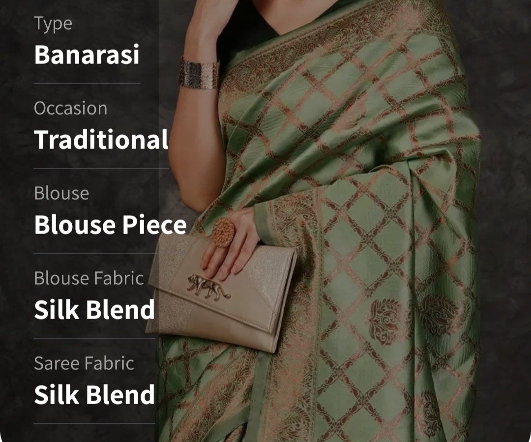 Woven Design Zari Silk Blend Designer Banarasi Saree, Lime green banarasi saree, Saree With FREE Matching Petticoat