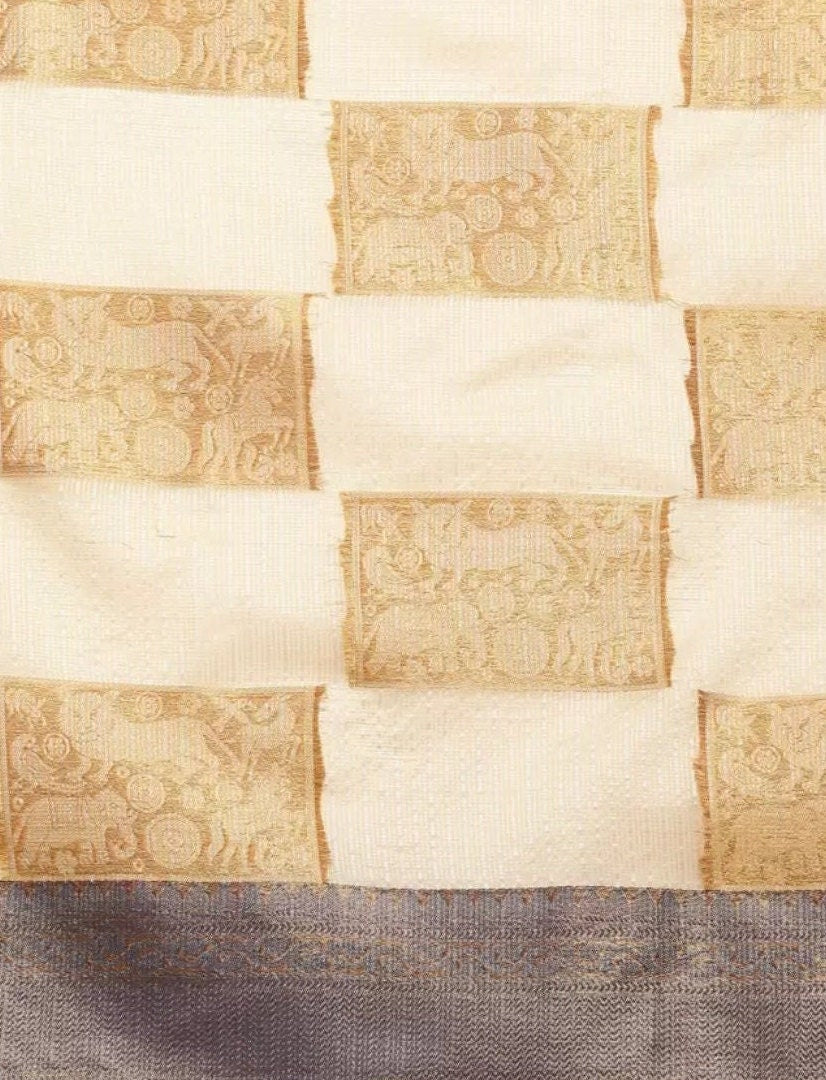Beige Gold Ethnic Motifs Zari Jute Silk Tussar Saree Perfect for Designer Ethnic Wedding Partywear Handloom Boutique Festive Bridal Occasion