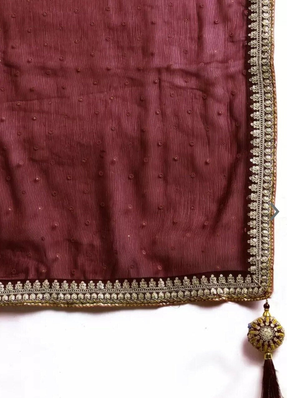 Maroon Floral Zari Poly Chiffon Saree with Embroidered Woven Design Border Perfect for Pooja Wear Partywear Wedding Guest Festive Occasions