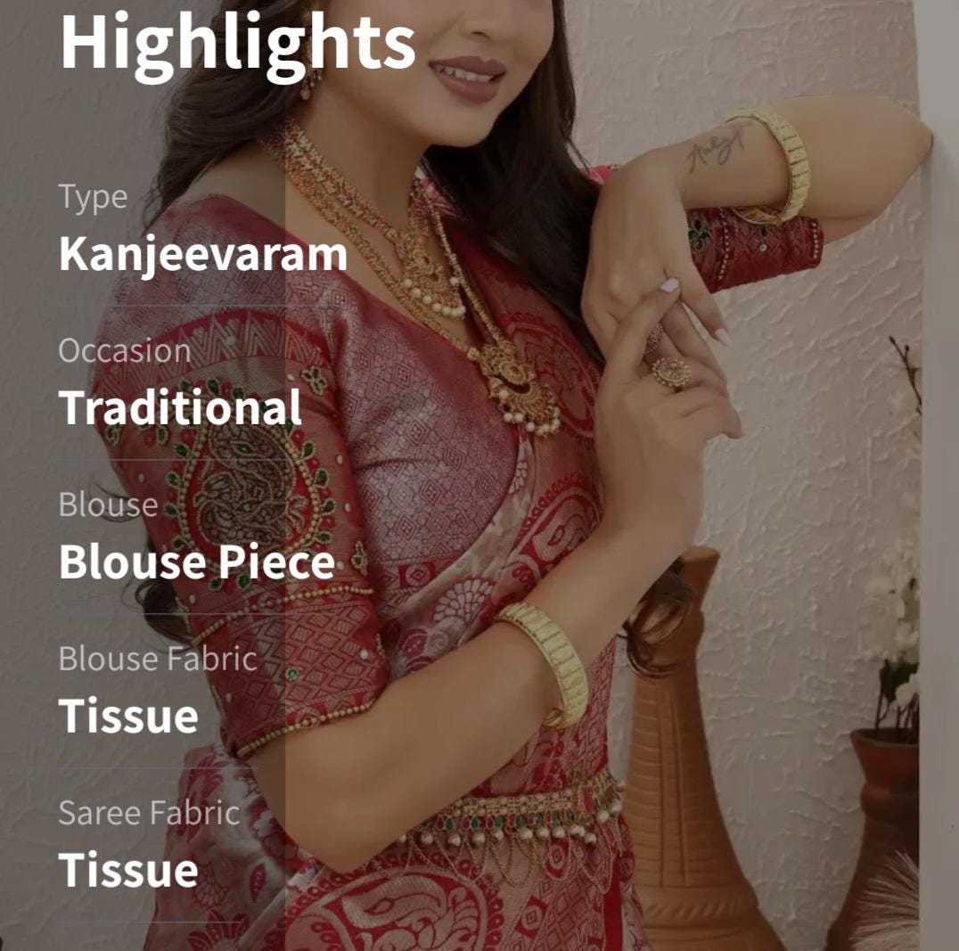 Pink & Silver-Toned Kanjeevaram Saree Floral Zari Tissue Woven Design Border FREE Matching Petticoat Traditional Indian Wedding Bridal Wear