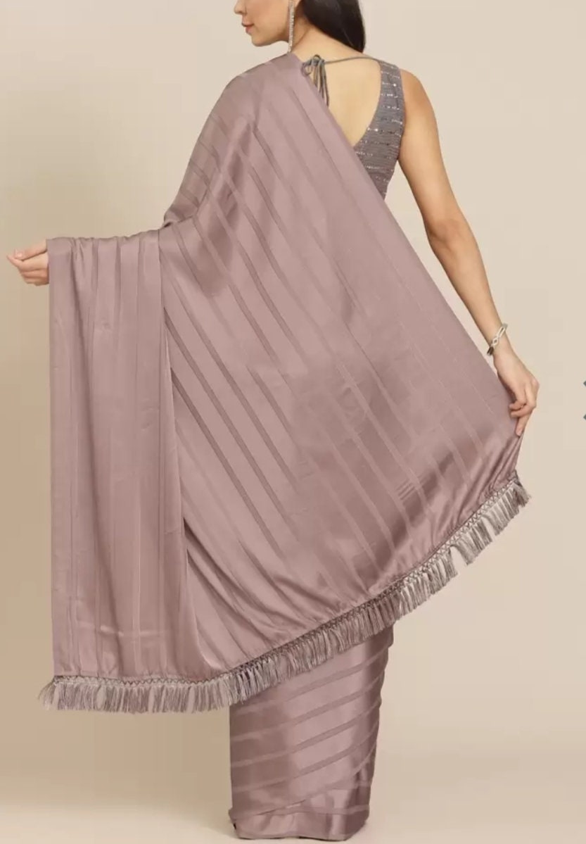 Women's Satin Saree Color Mauve Satin Saree with Free Matching Petticoat