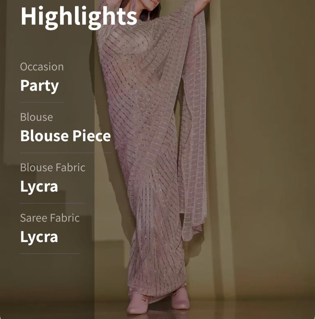 Pink Lycra Embellished Sequinned Ready-to-Wear Saree Party Wedding Wear Designer Indian Saree for Evening Festive Occasions