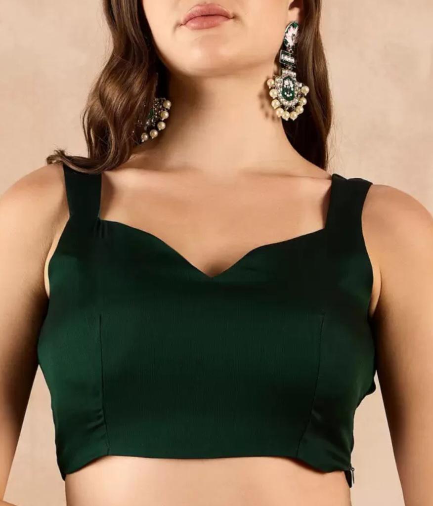 Solid Green Satin Saree with Gold-Toned Zari Border | Free Matching Petticoat | Perfect for Weddings & Festive Occasions