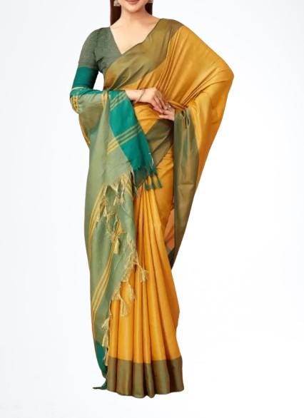 Yellow Green Banarasi Silk Sari with Zari Work for Weddings Festive Occasion Elegant Bollywood-Inspired Traditional Indian Ethnic Wear saree
