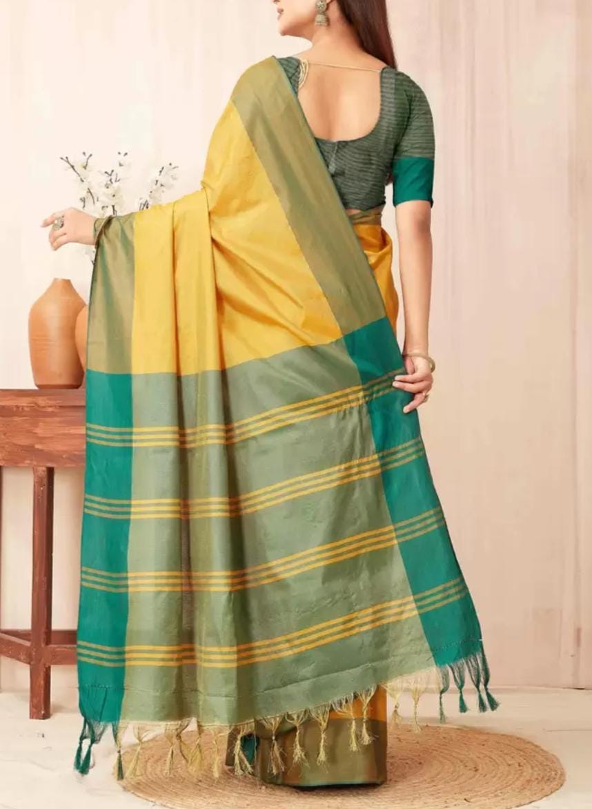 Yellow Green Banarasi Silk Sari with Zari Work for Weddings Festive Occasion Elegant Bollywood-Inspired Traditional Indian Ethnic Wear saree
