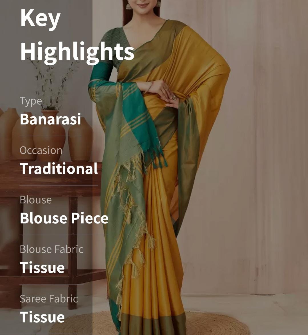 Yellow Green Banarasi Silk Sari with Zari Work for Weddings Festive Occasion Elegant Bollywood-Inspired Traditional Indian Ethnic Wear saree