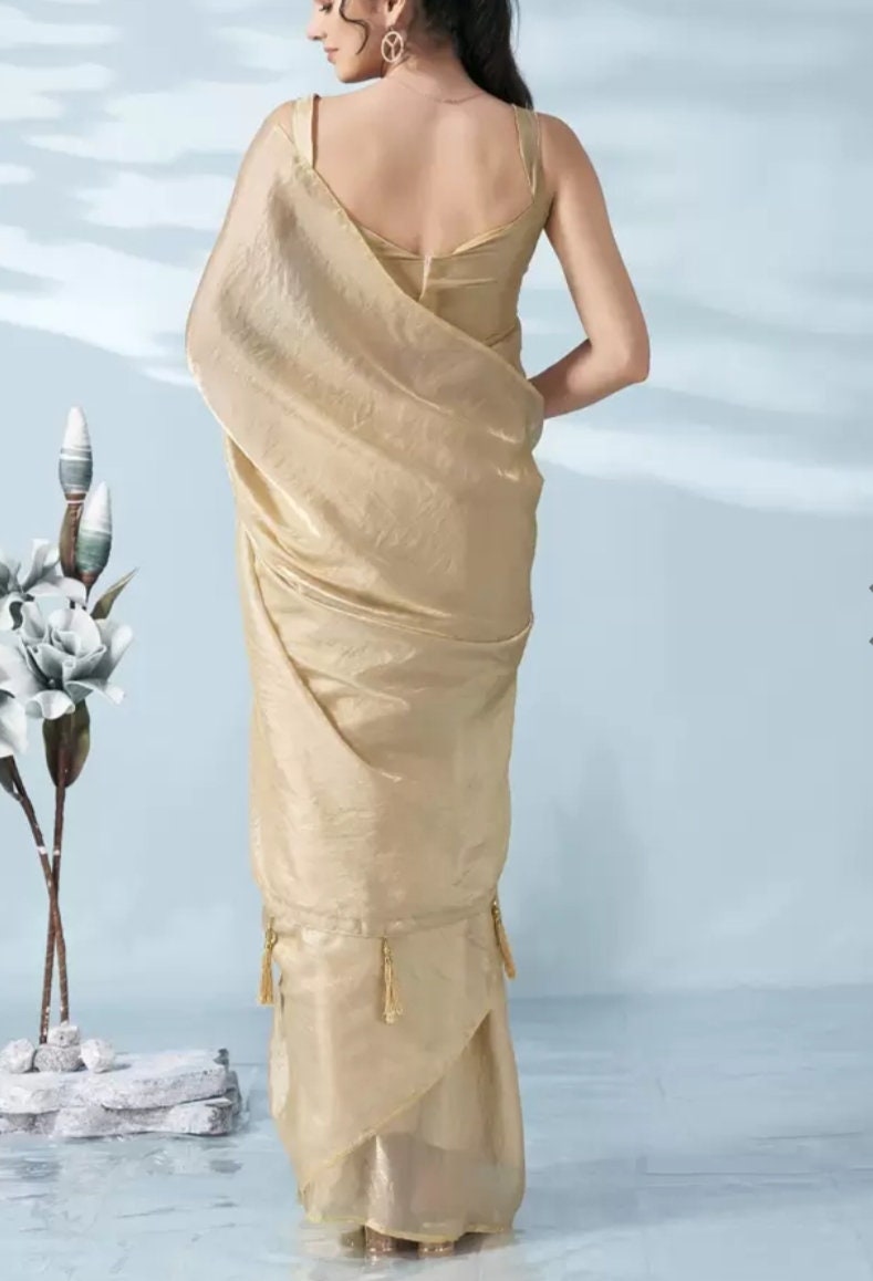 BEIGE saree Solid / Plain Daily Wear SATIN Saree, Luxurious Drape for Special Occasions, Saree With FREE Matching Petticoat