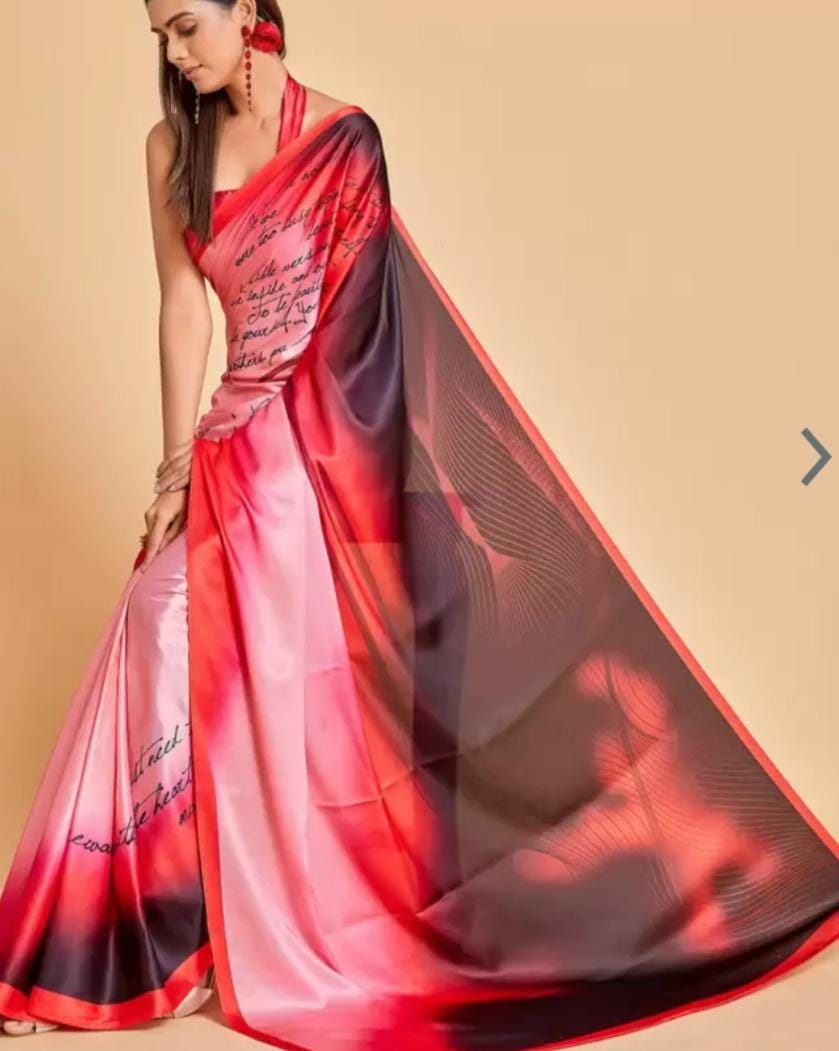Peach Colored Tie and Dye Satin Saree with Solid Border and FREE Matching Petticoat Perfect for Valentine's Day Gifts Elegant Evening Wear