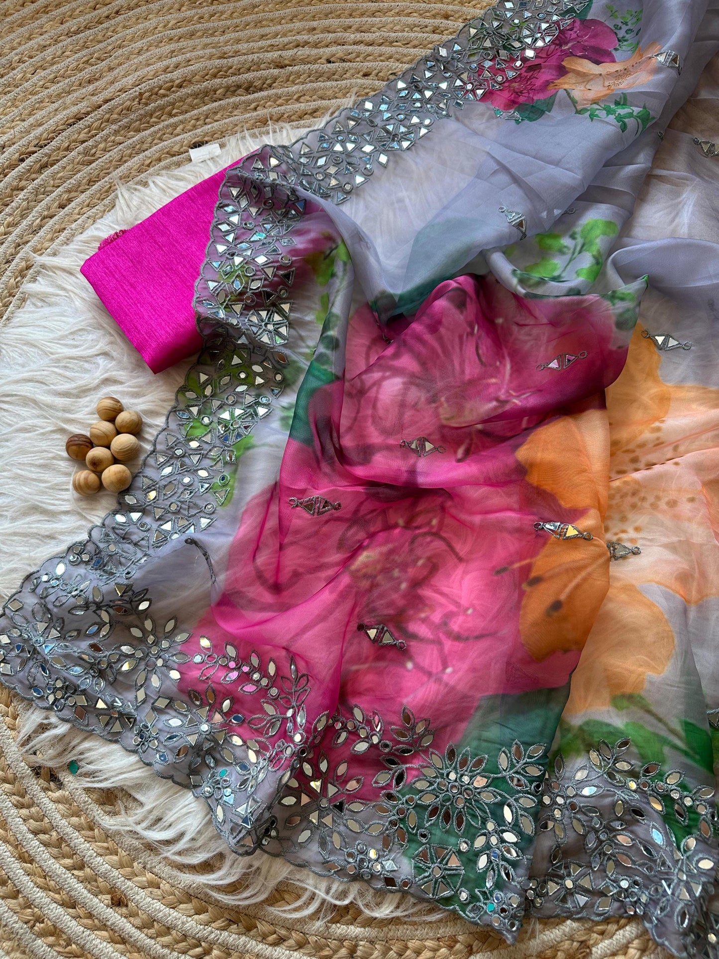 Multicolor Sequined Georgette Saree Wedding Wear Ideal Pooja Special Occasions Lightweight Ethnic Bollywood Saree Blue Pink Indian Clothing