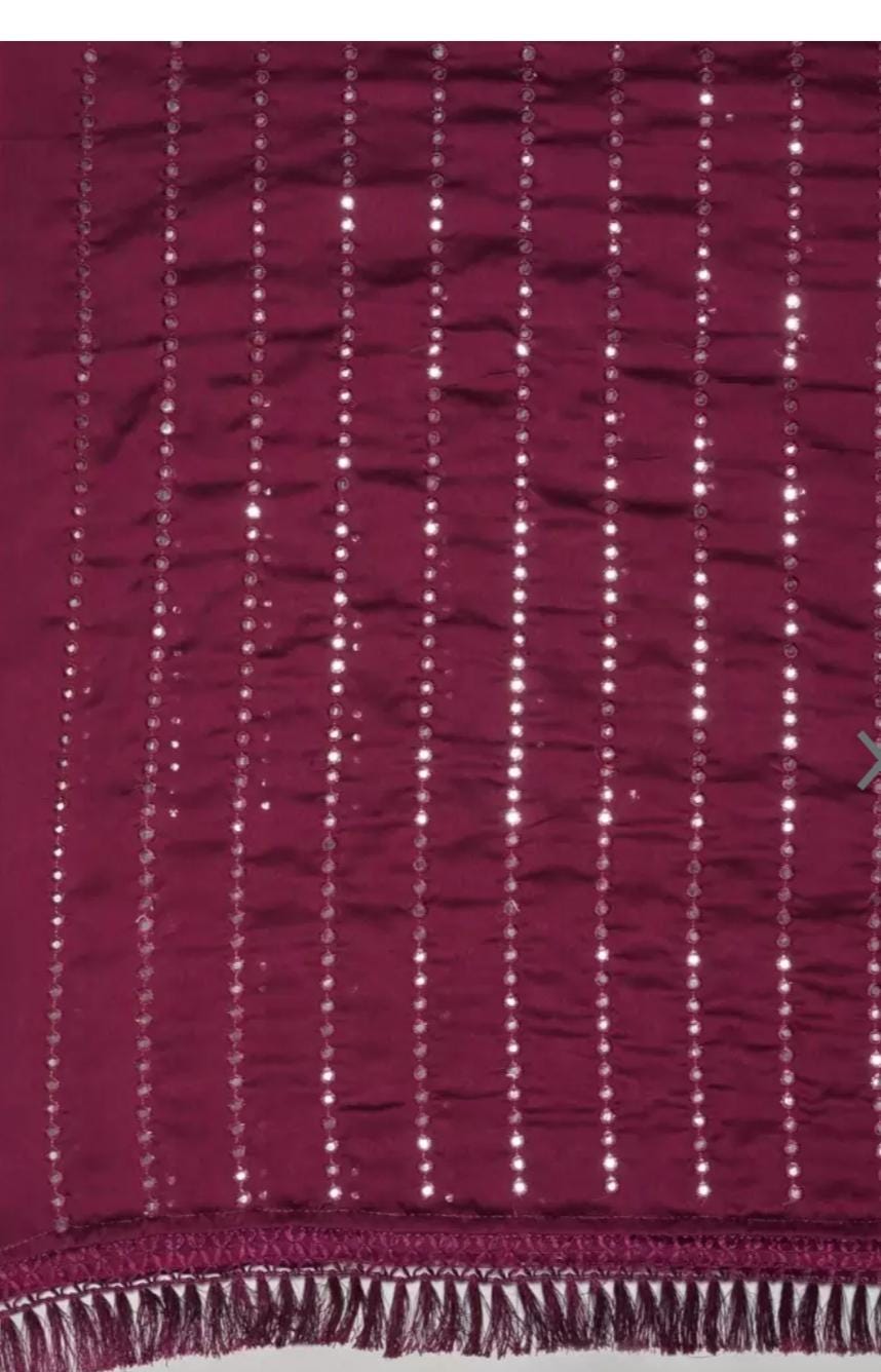 Magenta Pure Georgette Saree with Embellished Mirror Work and FREE Matching Petticoat Ideal for Weddings Pooja and Traditional Celebrations