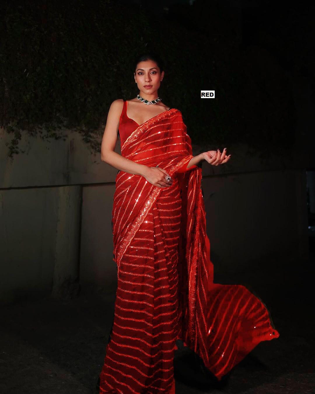 Black Sequined Work Georgette Saree with Detailed Border Ideal for Wedding Wear Pooja Wear Festive Occasions