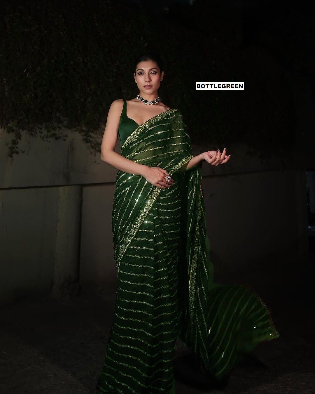 Black Sequined Work Georgette Saree with Detailed Border Ideal for Wedding Wear Pooja Wear Festive Occasions