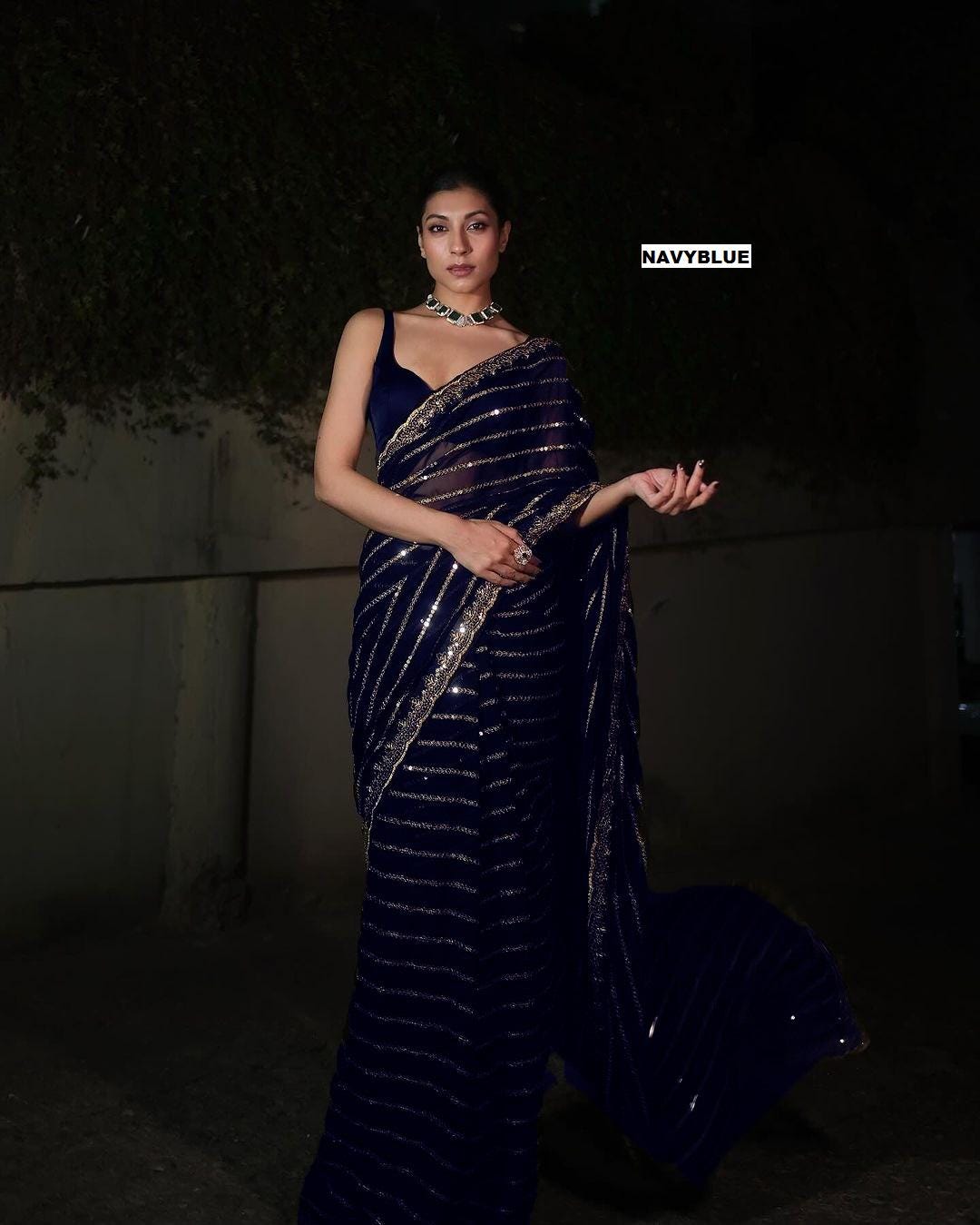 Black Sequined Work Georgette Saree with Detailed Border Ideal for Wedding Wear Pooja Wear Festive Occasions