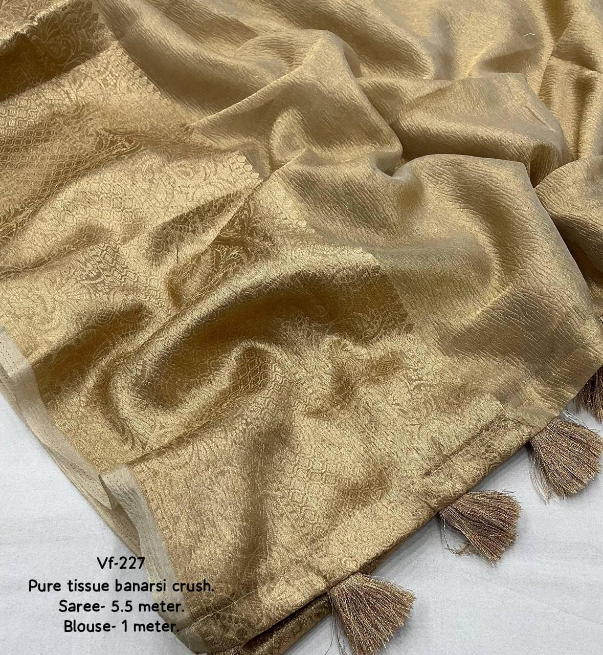 Golden & Maroon Pure Tissue Banarasi Crush Saree | Elegant Wedding Wear Saree | Traditional Indian Saree for Festive and Special Occasions