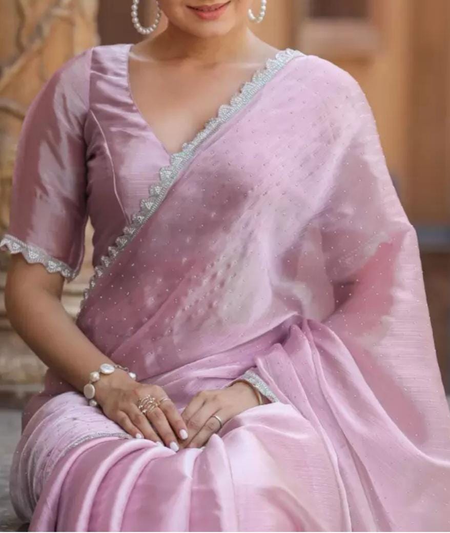 Lavender Saree Embellished Mukaish Organza Sari Sequined Party Wear Elegant Indian Fashion Gift for Weddings Anniversary & Special Occasion