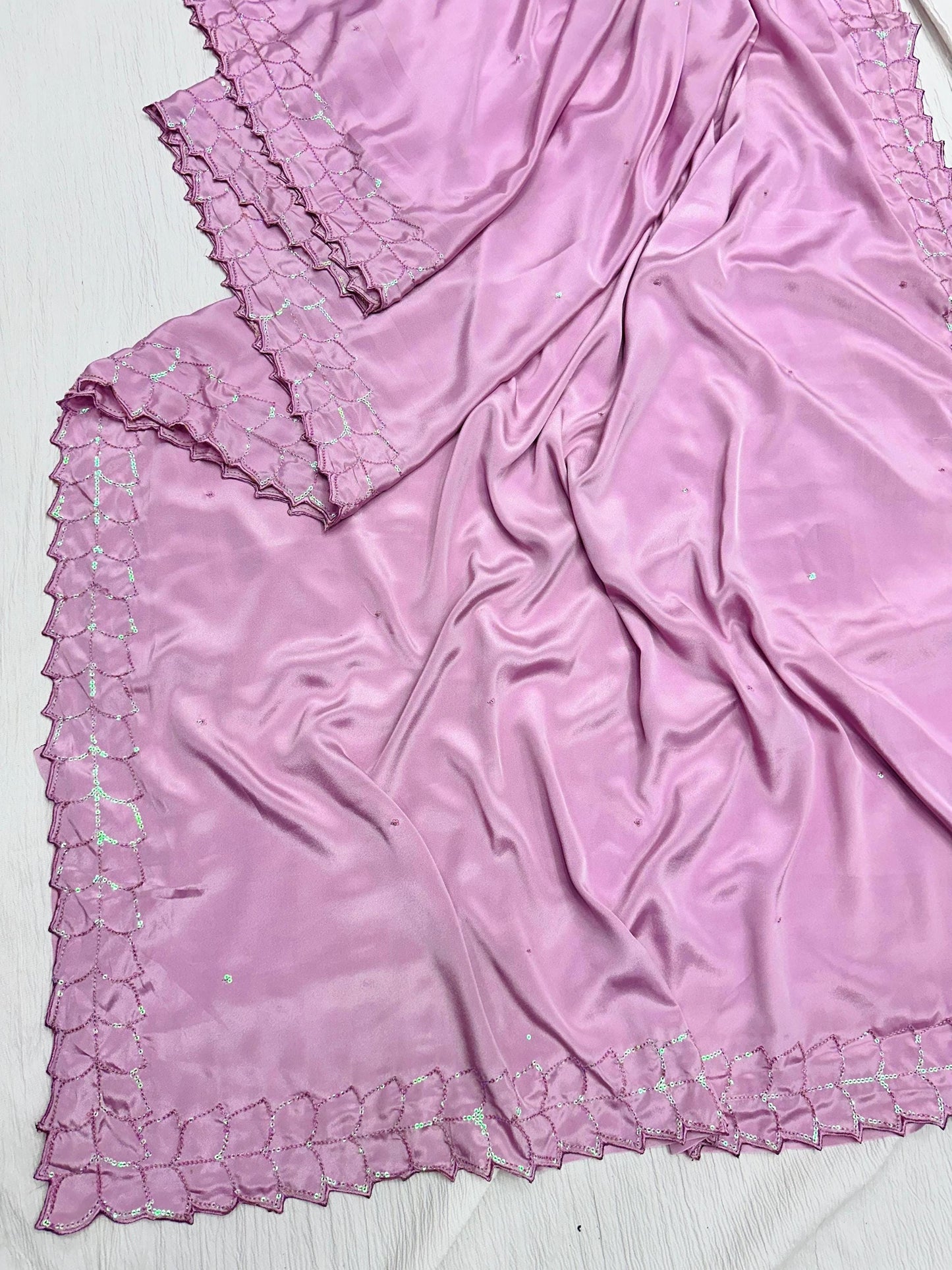 Light Pink Silk Saree with Intricate Rainbow Sequins, Matching Blouse, Perfect for Special Occasions and Celebration