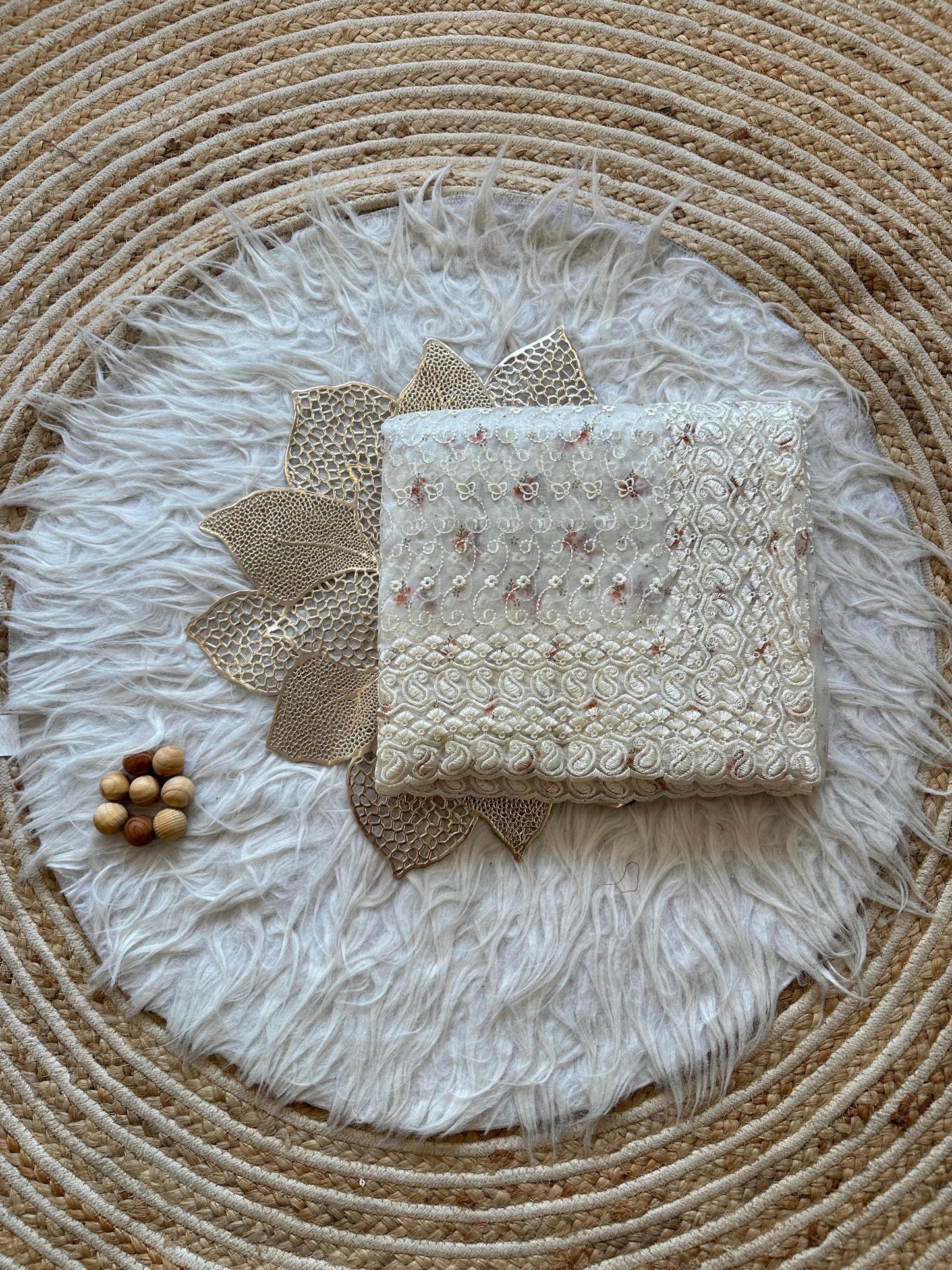 White Festive Pure Organza Silk Saree with Digital Floral Print and Chikankari Work | Raw Silk Blouse for Weddings Parties and Celebration