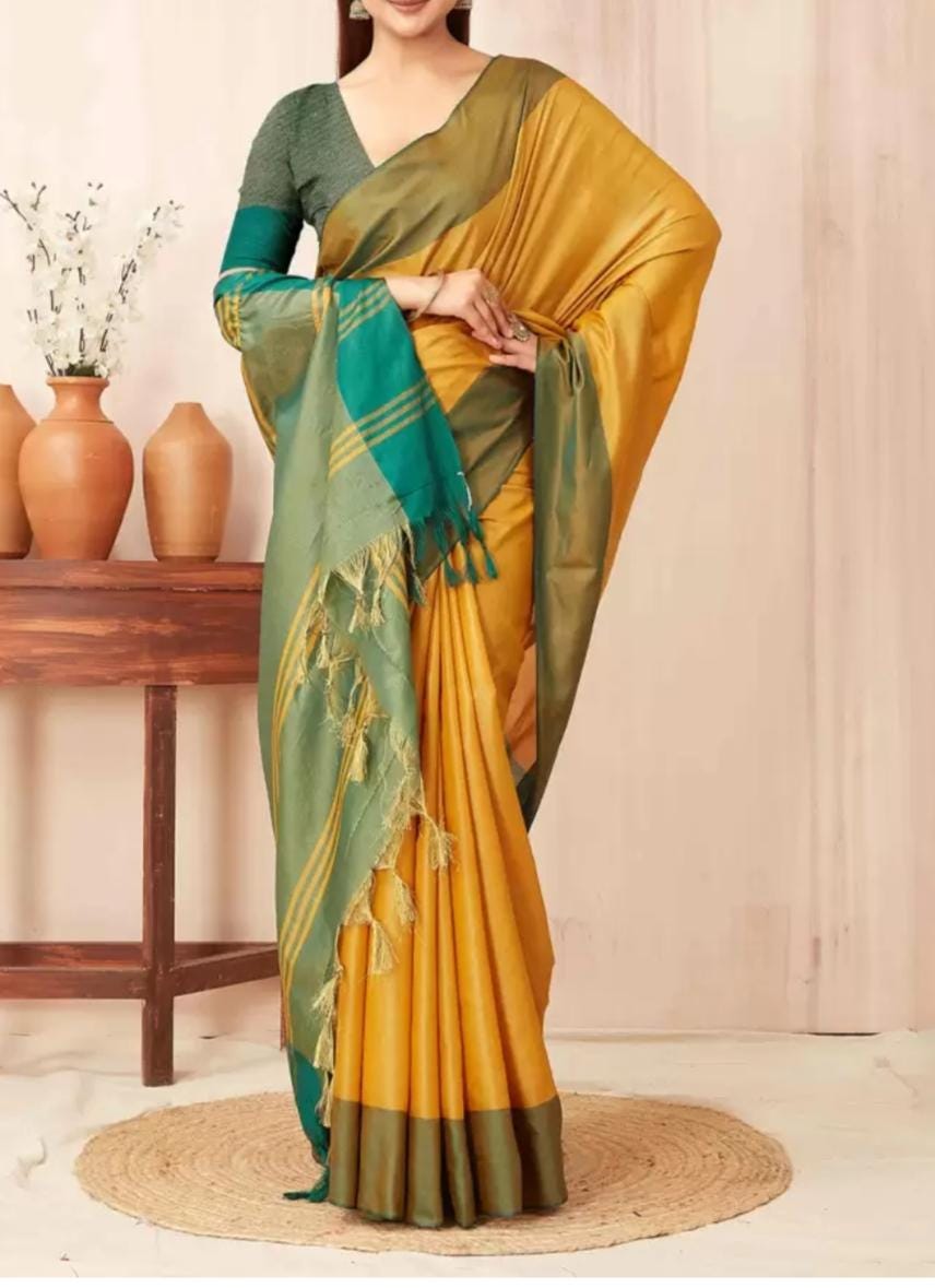 Yellow Green Banarasi Silk Sari with Zari Work for Weddings Festive Occasion Elegant Bollywood-Inspired Traditional Indian Ethnic Wear saree