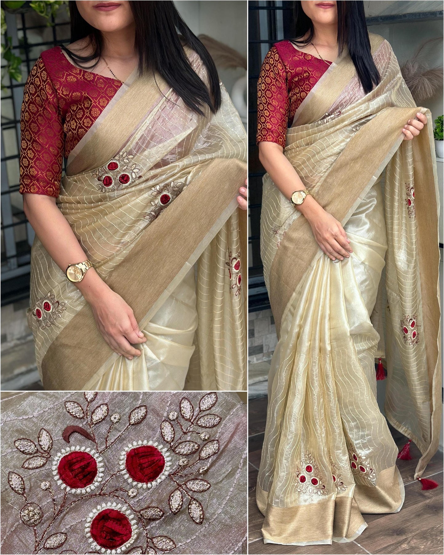 Golden Organza Silk Saree with Sequin Elegant Indian Christmas Gift for Weddings Anniversary Special Occasions Ethnic Festive Designer Saree
