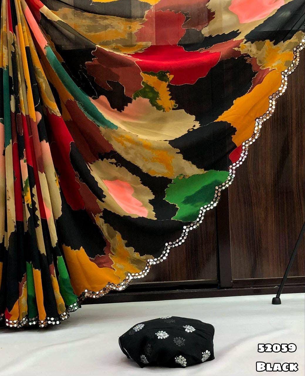 Pure Chiffon Multicolor Saree with Foil Mirror Border Lightweight Two Tone Partywear Festive Wear, Perfect for Christmas Gift