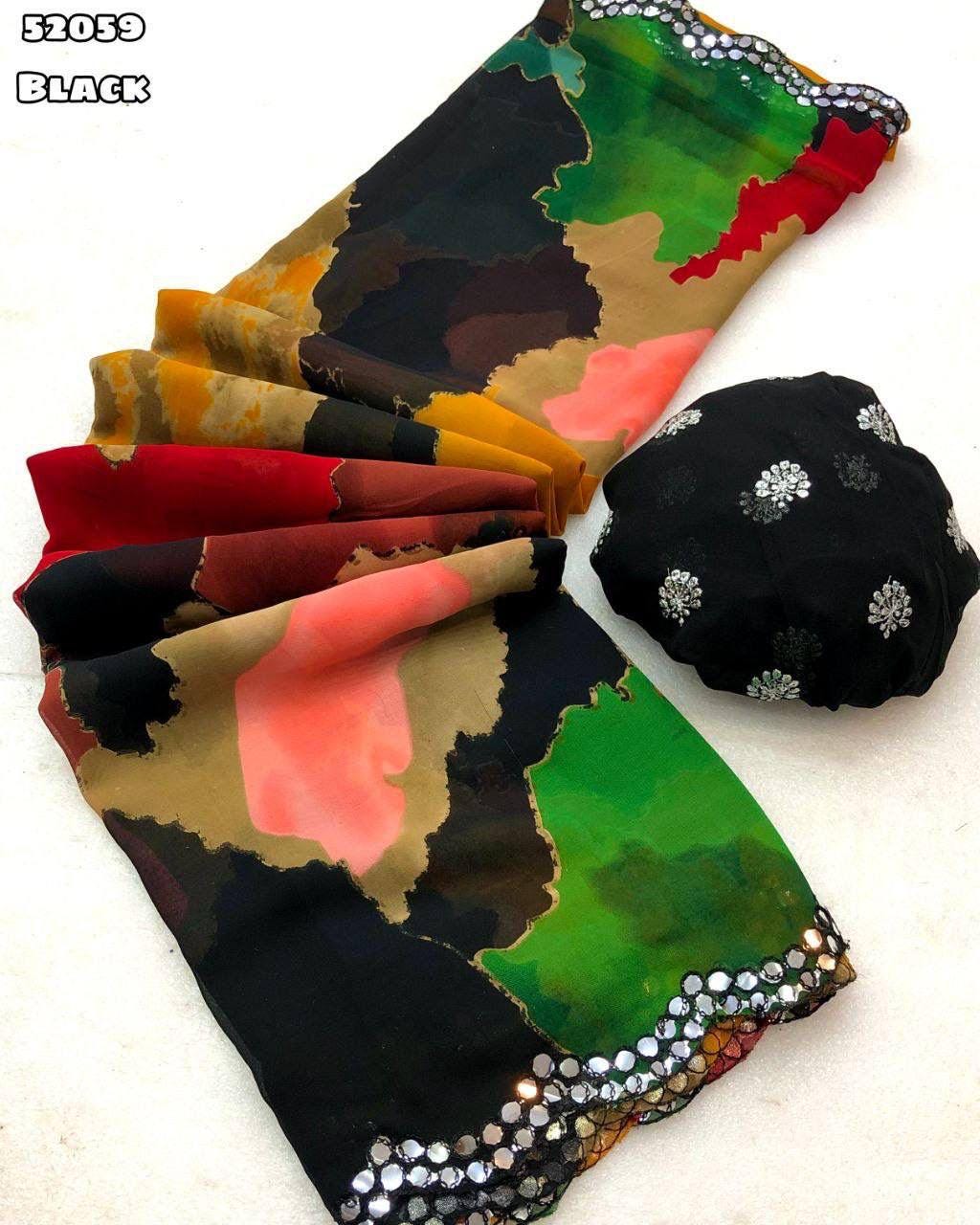 Pure Chiffon Multicolor Saree with Foil Mirror Border Lightweight Two Tone Partywear Festive Wear, Perfect for Christmas Gift