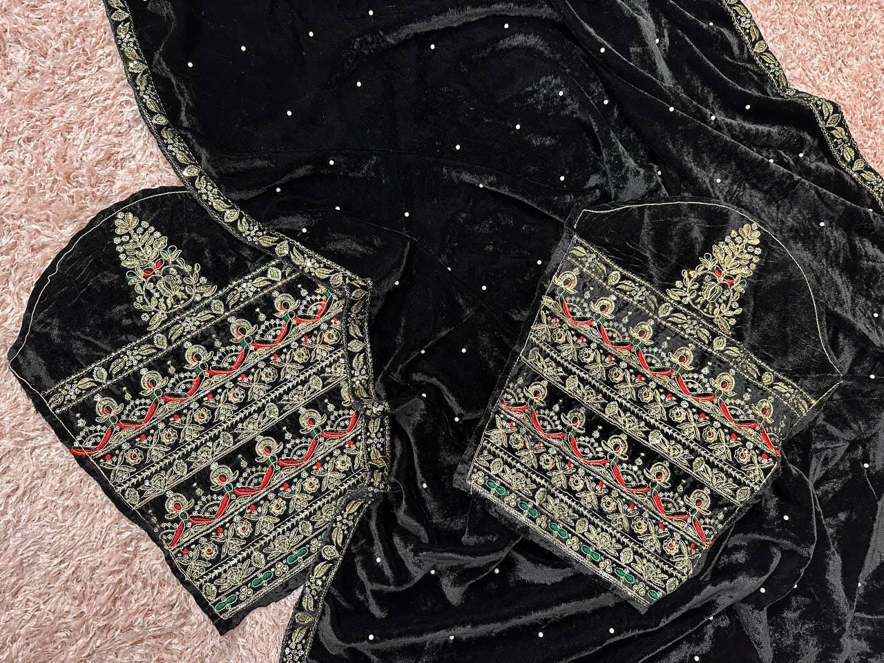 Exquisite Collection of Special Wedding Velvet Sarees Bollywood Style Black Indian Saree for Special Occasion like Christmas Gift