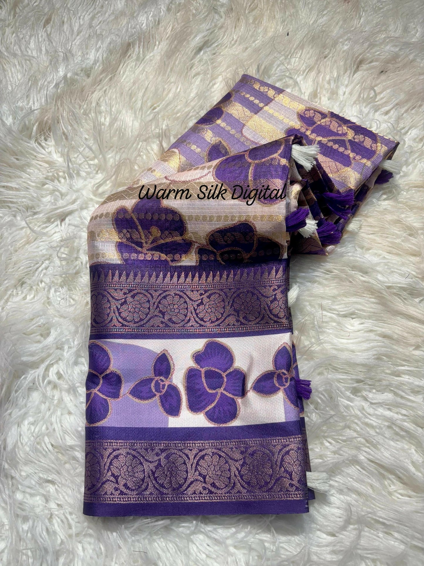 Pure Warm Silk Kota Saree with Full Zari Jacquard Weaving, Digital Print, Tassel Pallu, Ethnic Wear for Wedding & Parties, Christmas Gift