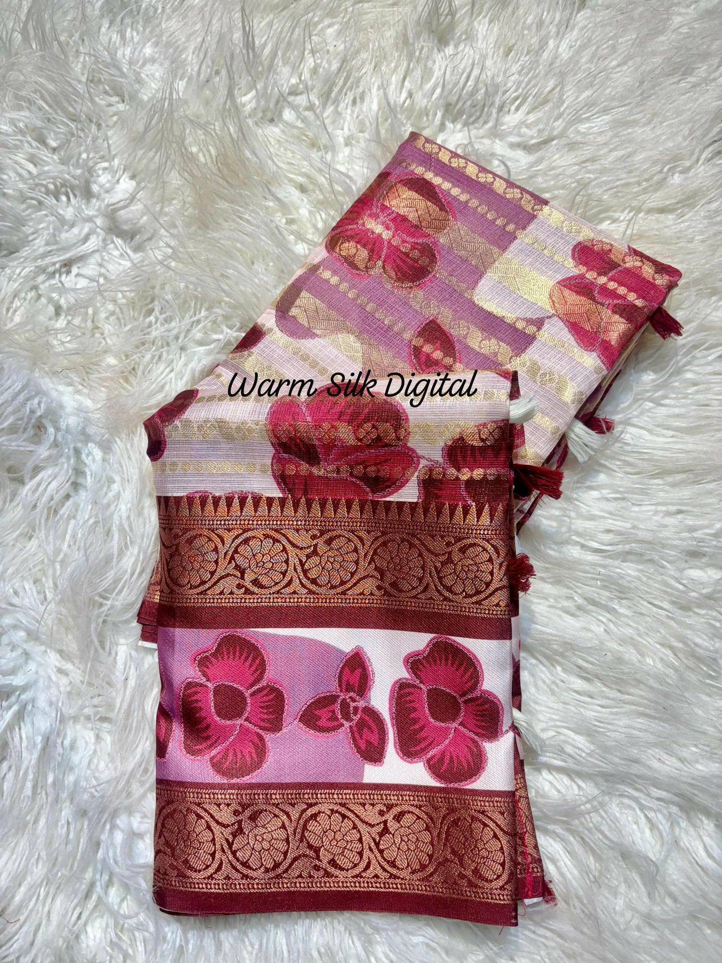 Pure Warm Silk Kota Saree with Full Zari Jacquard Weaving, Digital Print, Tassel Pallu, Ethnic Wear for Wedding & Parties, Christmas Gift