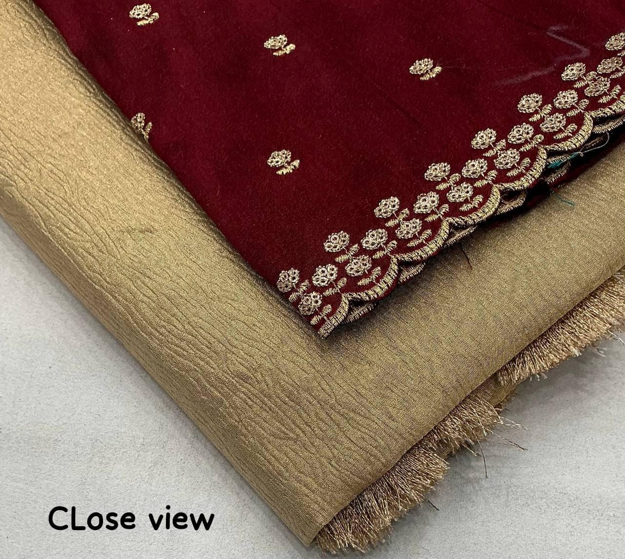 Golden & Maroon Pure Tissue Banarasi Crush Saree | Elegant Wedding Wear Saree | Traditional Indian Saree for Festive and Special Occasions