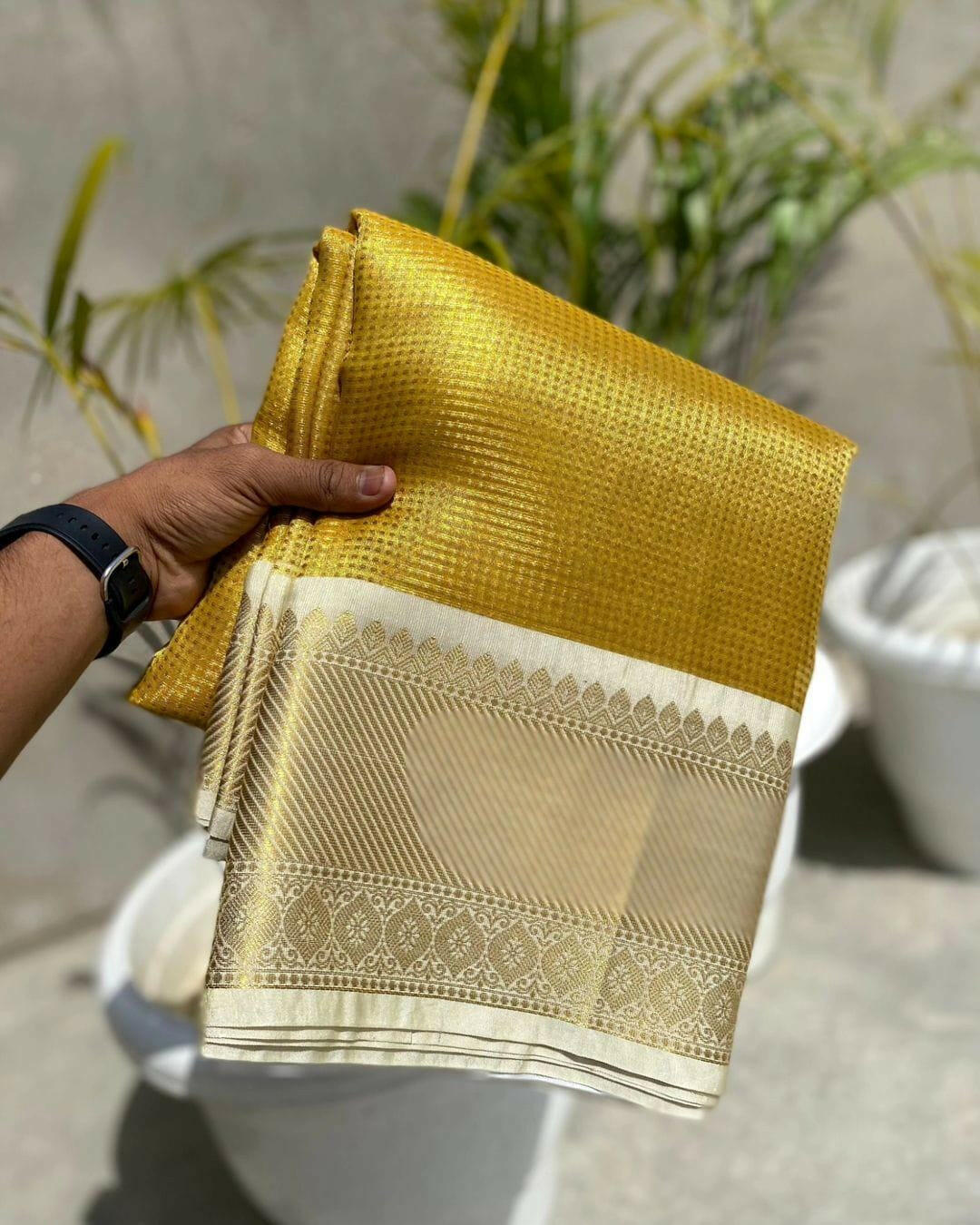 YELLOW TISSUE SILK Zari Banarasi Saree - Woven Design Bridal Saree with Designer Border | Christmas Gift | Traditional Indian Wedding Wear