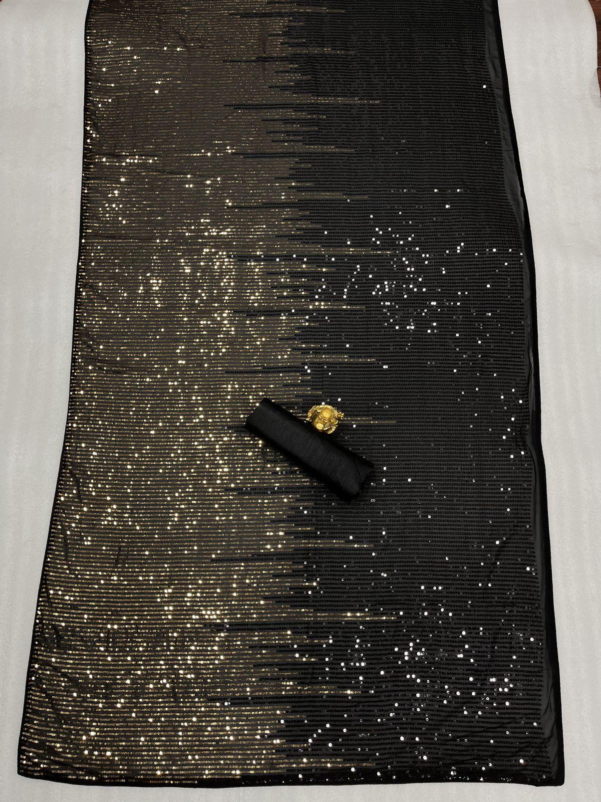 Black Georgette SEQUINS Saree for Wedding & Pooja Lightweight Bollywood Saree for Women Traditional Indian Saree for Special Occasions