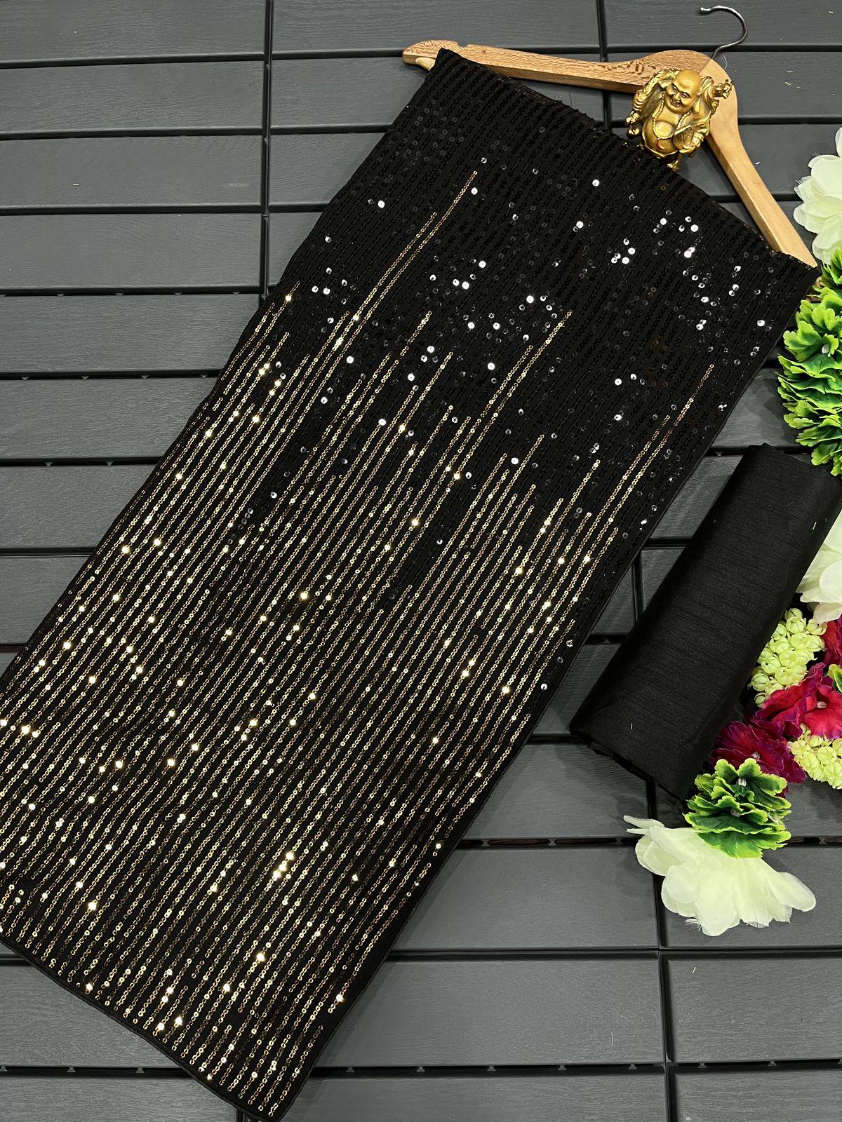 Black Georgette SEQUINS Saree for Wedding & Pooja Lightweight Bollywood Saree for Women Traditional Indian Saree for Special Occasions