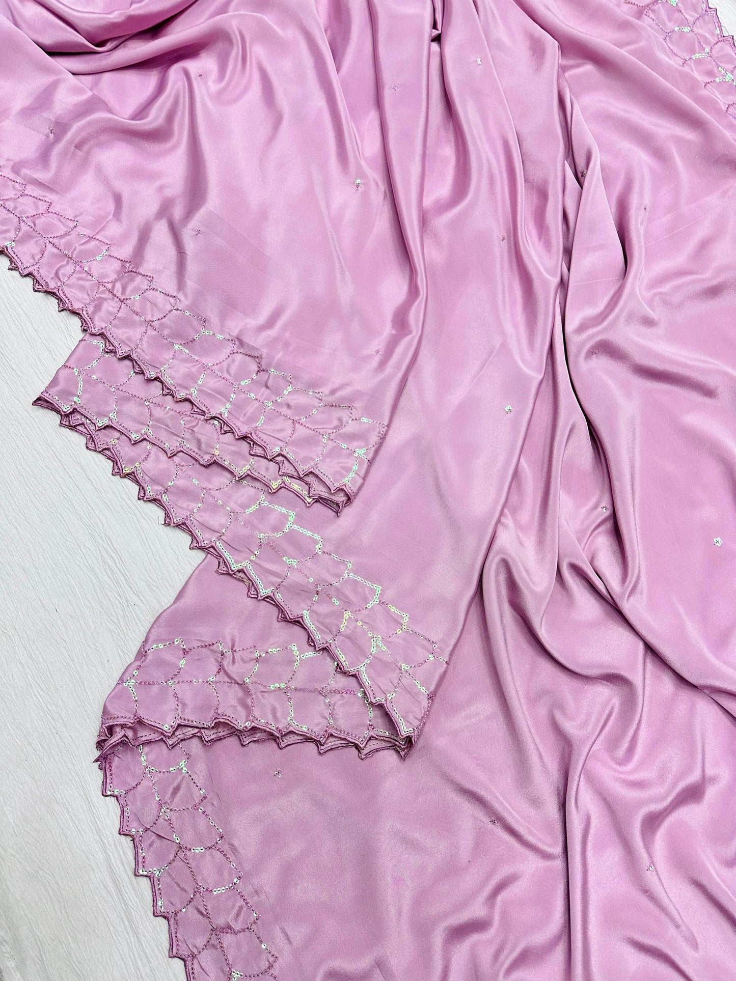 Light Pink Silk Saree with Intricate Rainbow Sequins, Matching Blouse, Perfect for Special Occasions and Celebration