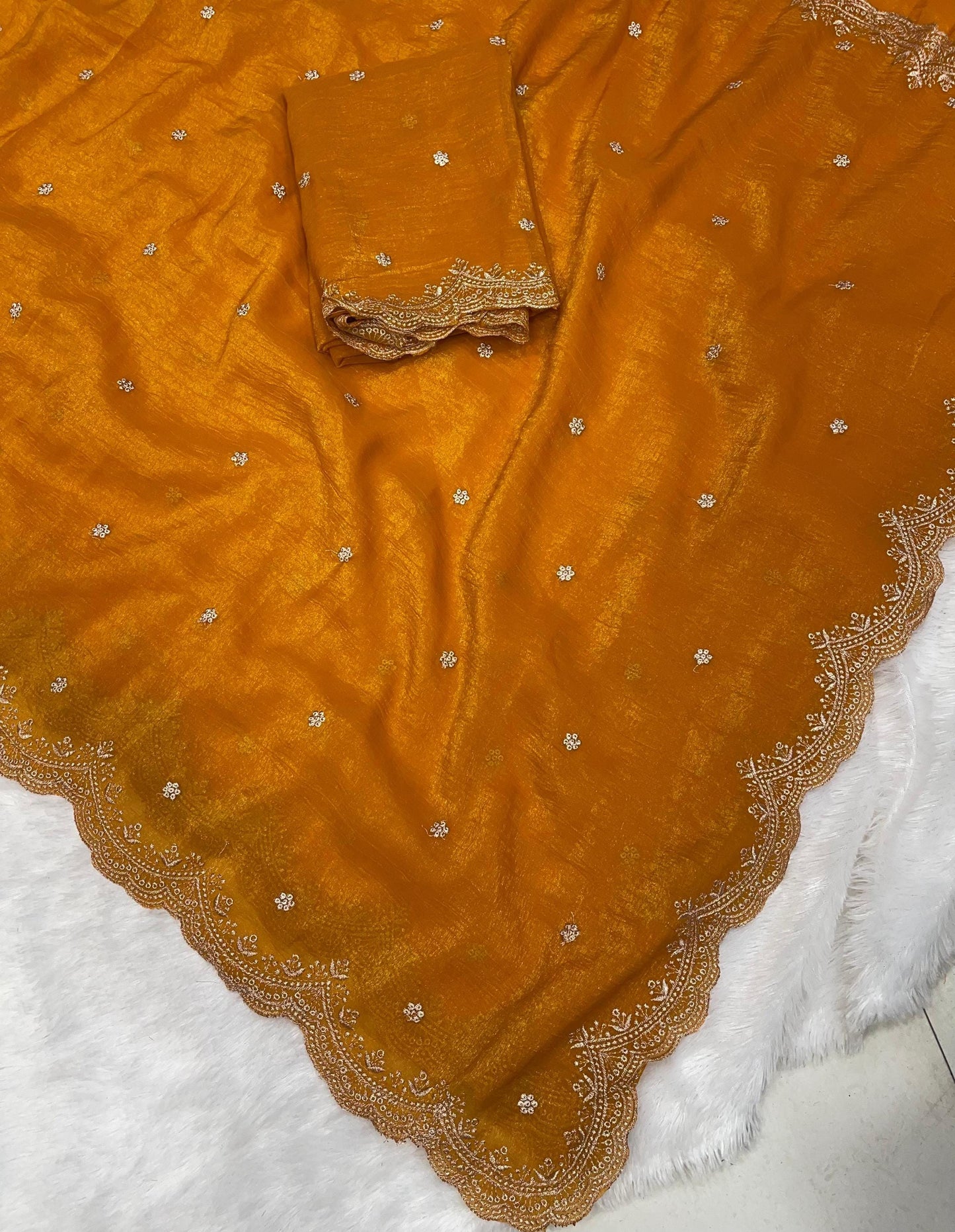 Yellow Chiffon Saree with Embroidery Butti & Designer Embroidered Border Work | Free Matching Petticoat for Weddings, Parties, Celebration