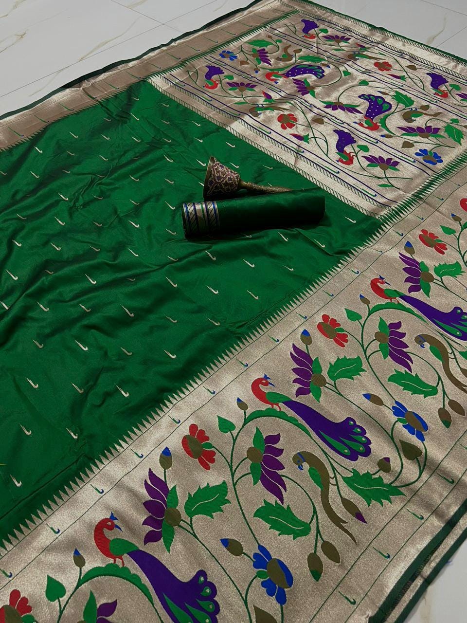 Exquisite Soft Kanchivaram Pethani Silk Saree with Pure Zari Detailing Indian Wear Christmas Gift
