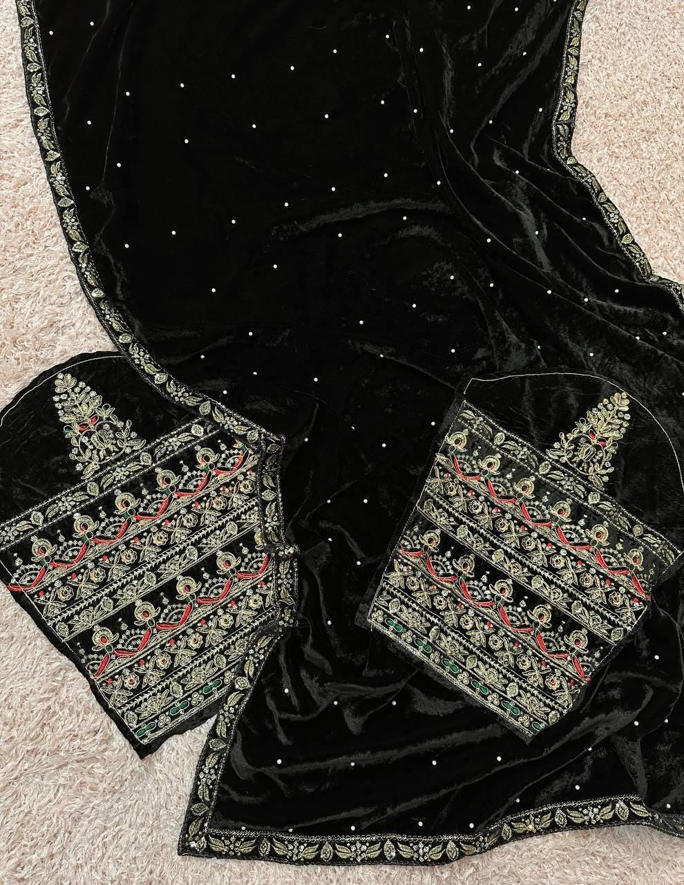 Exquisite Collection of Special Wedding Velvet Sarees Bollywood Style Black Indian Saree for Special Occasion like Christmas Gift