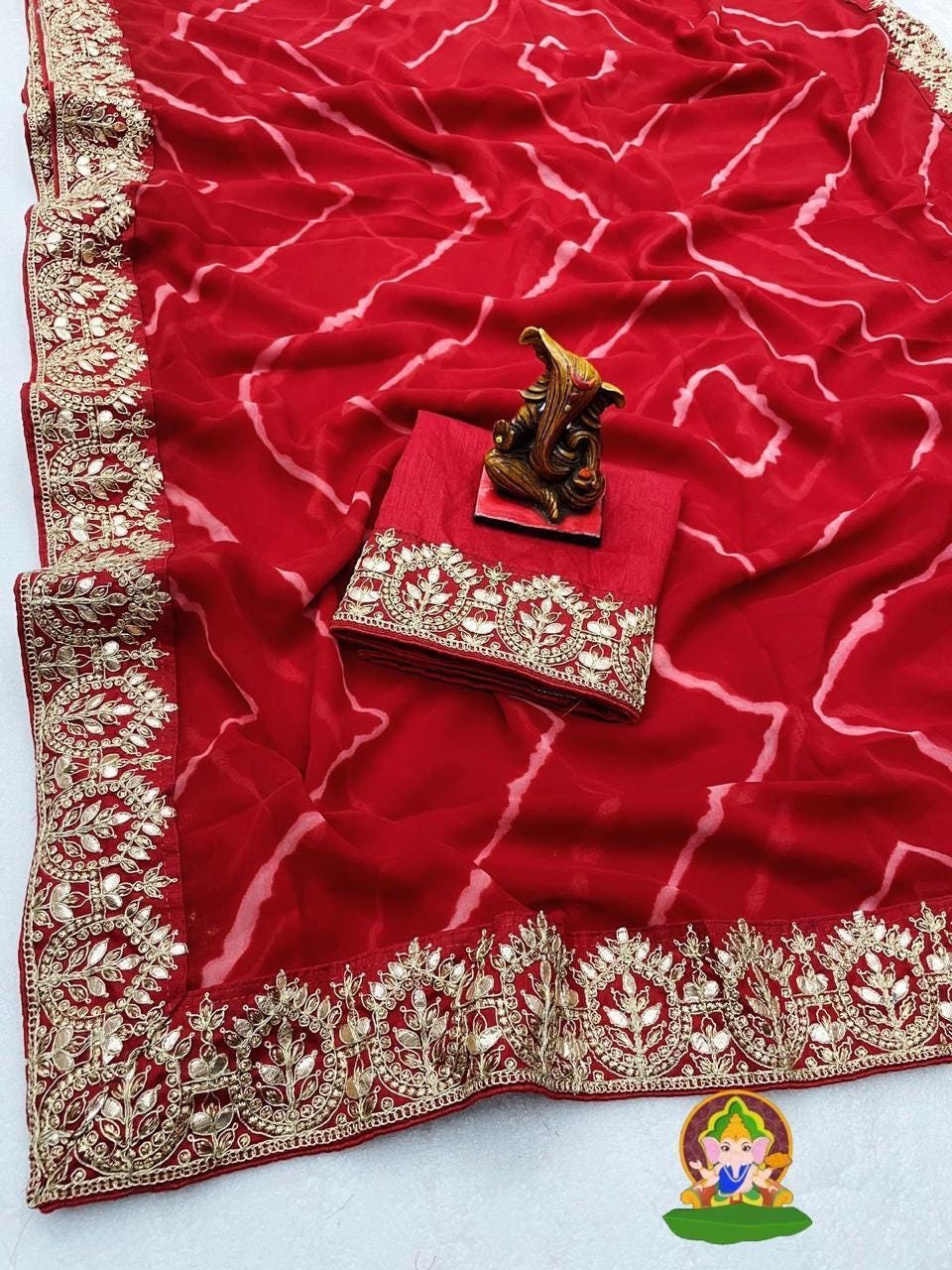 Bridal Perfection! Red Georgette Saree with Intricate Codding & Gota Patti Work - A Must-Have for Christmas Gift and Special Occasions