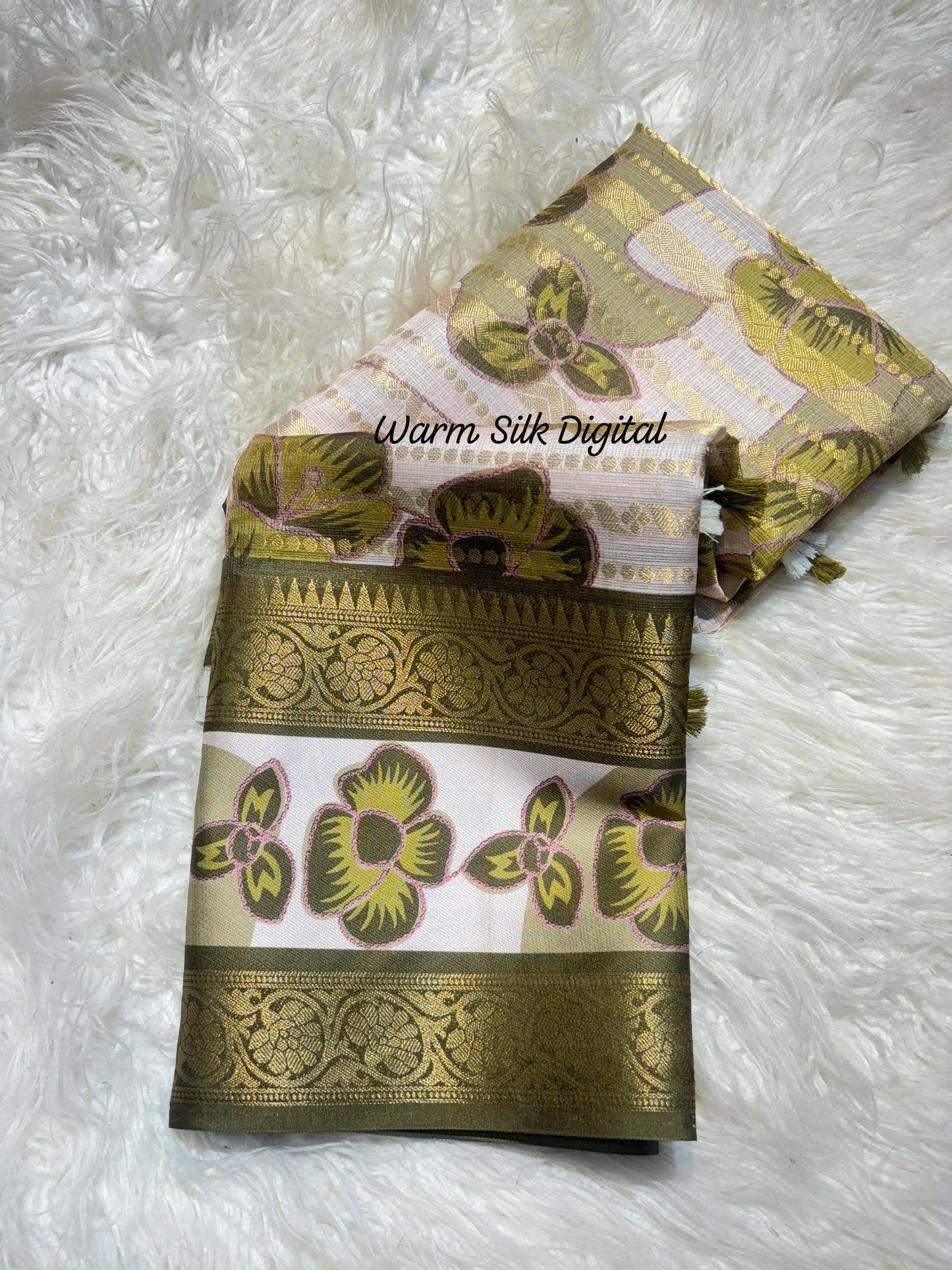Pure Warm Silk Kota Saree with Full Zari Jacquard Weaving, Digital Print, Tassel Pallu, Ethnic Wear for Wedding & Parties, Christmas Gift