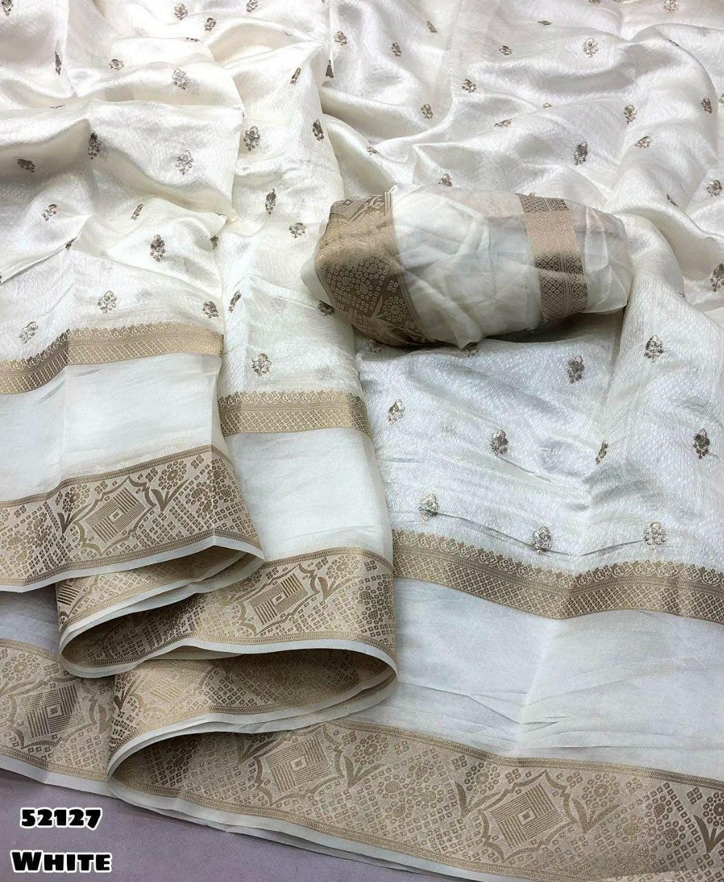 Soft Chanderi Silk Saree with Self Weaving, Gap Border, Embroidery & Sequin Butti Ethnic Wear for Wedding and Parties, Christmas Gift