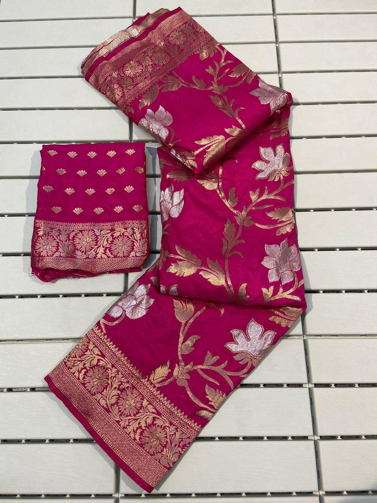 Pure Khadi Georgette Silk Saree with Zari Woven Pallu & Fancy Tassel, Gota Patti Work - A Must-Have for Christmas Gift and Special Occasion