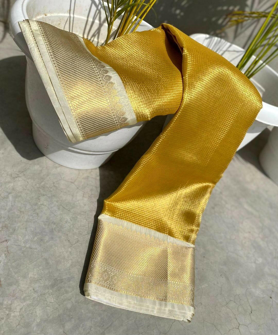 YELLOW TISSUE SILK Zari Banarasi Saree - Woven Design Bridal Saree with Designer Border | Christmas Gift | Traditional Indian Wedding Wear